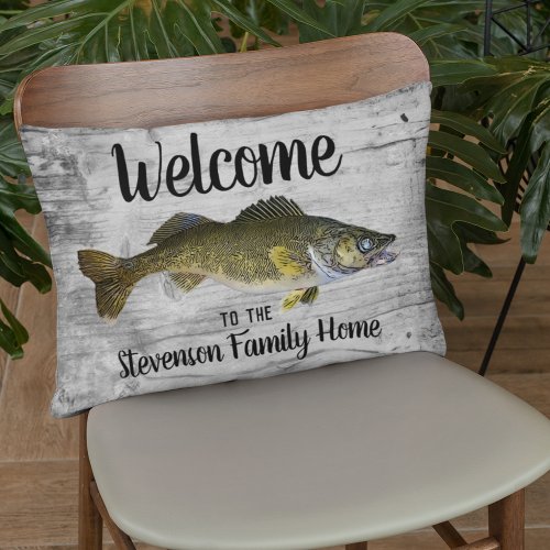 Welcome Fishing Walleye Family Name Home Cottage Accent Pillow