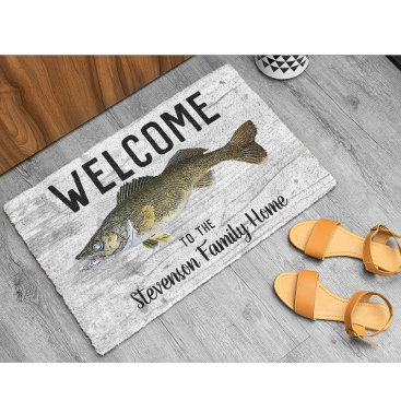 Welcome Fishing Walleye Family Name Home Cottage Doormat