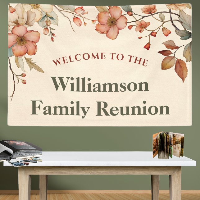 Welcome Floral Elegant Family Reunion Banner (Family Reunion Banner for decorating at your picnic, gathering or special event.)