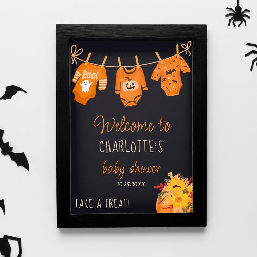 Welcome floral Halloween little boo baby shower Poster