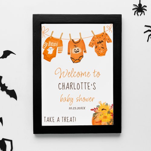 Welcome floral Halloween little boo baby shower Poster