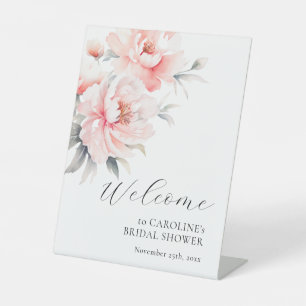 WELCOME Floral Peonies Blush Pink BRIDAL SHOWER Pedestal Sign