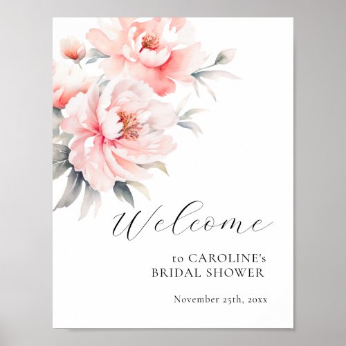 WELCOME Floral Peonies Blush Pink BRIDAL SHOWER Poster
