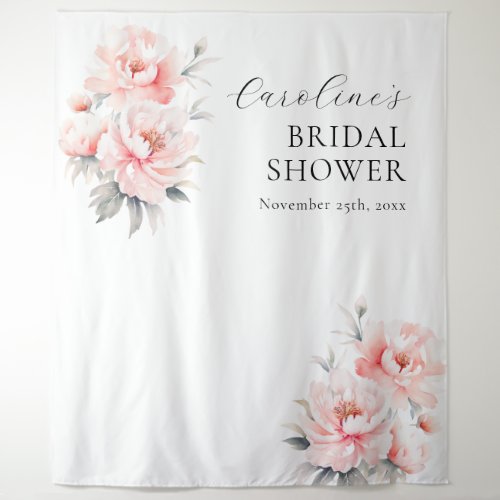 WELCOME Floral Peonies Blush Pink BRIDAL SHOWER Tapestry