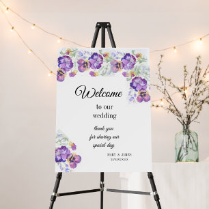 Welcome Floral purple pansies  Foam Board