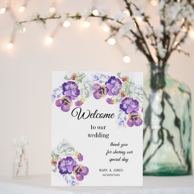 Welcome Floral purple pansies invitation Foam Board (In Situ (Wedding))