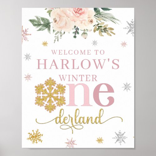 Welcome Floral Snowflake ONEderland Birthday Sign