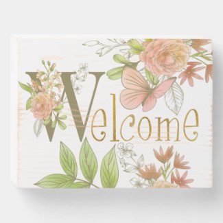 Welcome Flowers Wood Box Sign