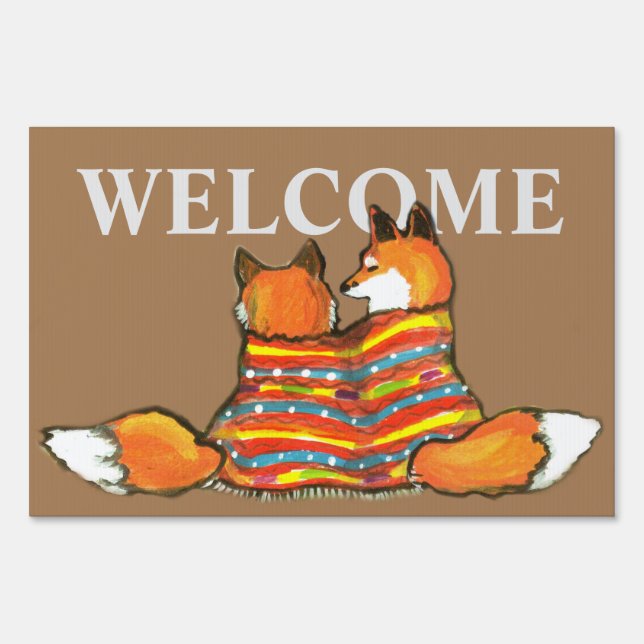 Welcome Fox Foxes Friends Fall Romantic Couple Sign (Front)