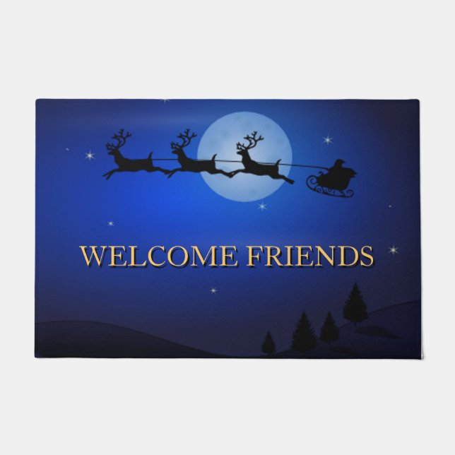 Welcome Friends Beautiful Christmas Doormat (Front)