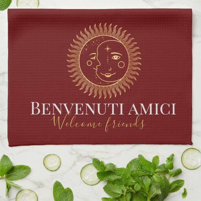 Welcome Friends English / Italian   Kitchen Towel (Folded)