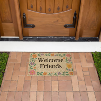 Welcome Friends – Floral Doormat Fiber Doormat