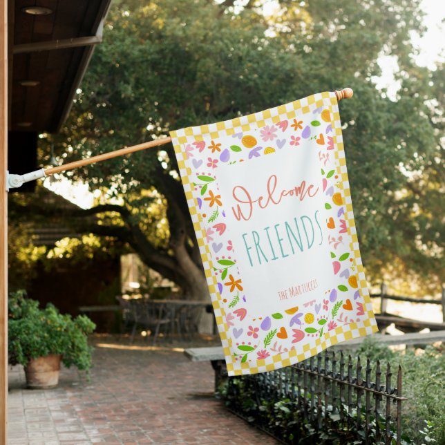 Welcome Friends Spring Flowers  House Flag (In SItu)