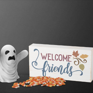 Welcome Friends Typography Fall Home Decor Wooden Box Sign