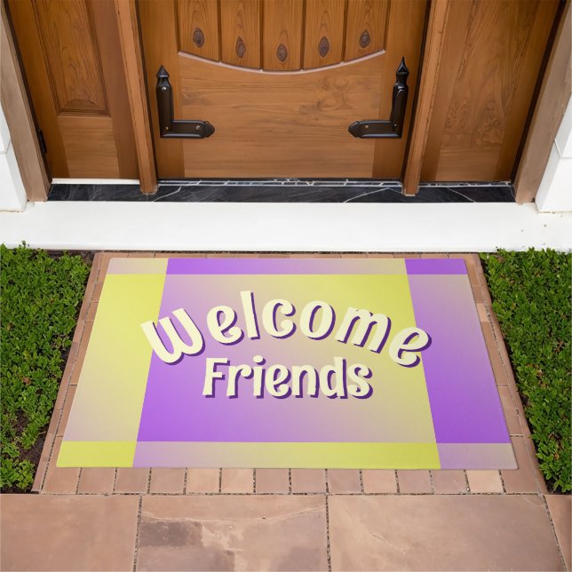 Welcome Friends Yellow to Purple Gradient Doormat (Outdoor)