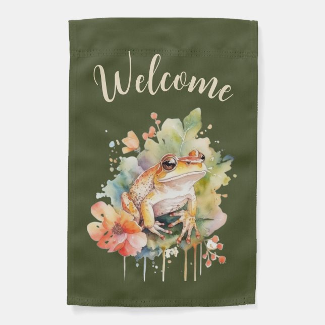 Welcome Frog Garden Flag (Customizable Double Side (Front)
