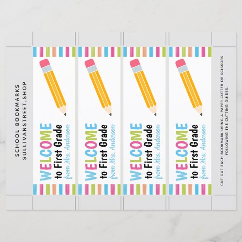 Welcome from the Teacher Back to School Bookmarks