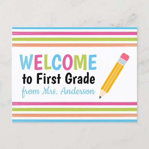 Welcome from the Teacher Back to School Postcard
