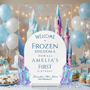 Welcome Frozen Kingdom 1st Birthday Cartoon Castle Acrylic Sign