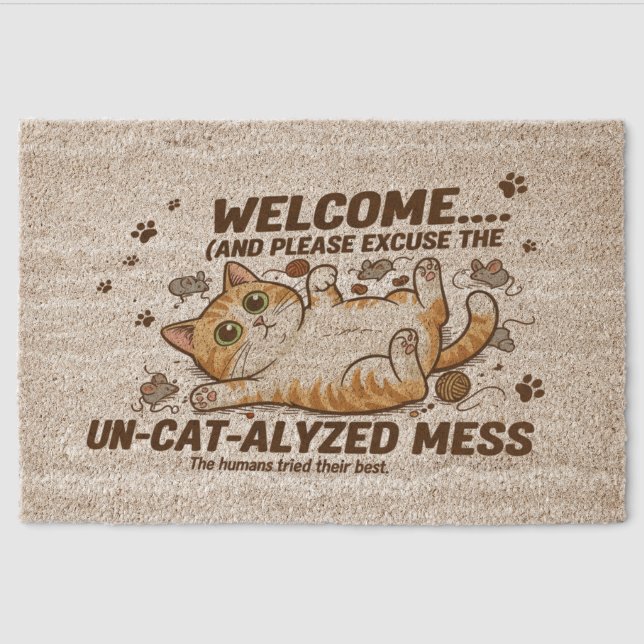 Welcome Funny Cat Doormat  Fiber Doormat (Front)