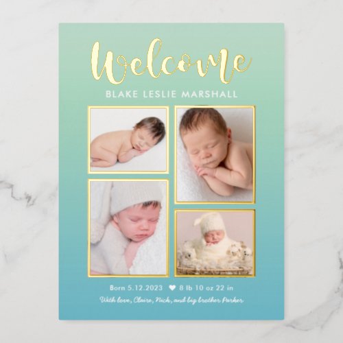 Welcome Gallery Foil Birth Announcement Postcard