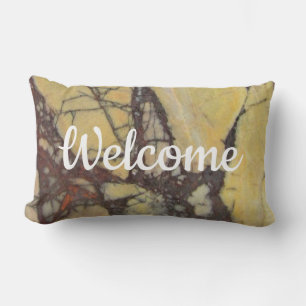 Welcome Gemstone Yellow Red Marble Lumbar Pillow