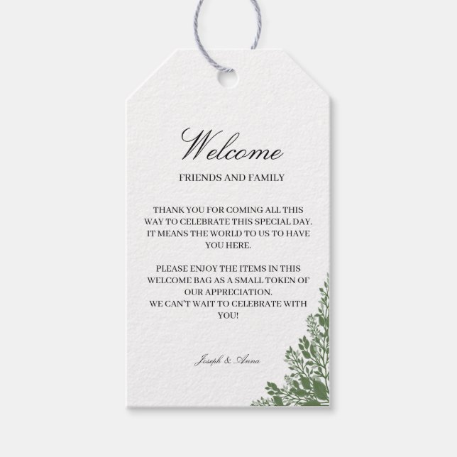 Welcome Gift Bag Tag in Classic Greenery (Front)