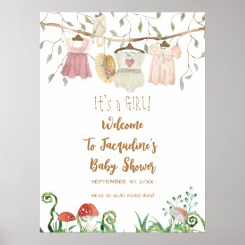 Welcome Girl Baby Clothes Clothesline Shower Poster by PatternsModerne at Zazzle
