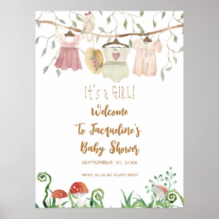 Welcome Girl Baby Clothes Clothesline Shower Poster