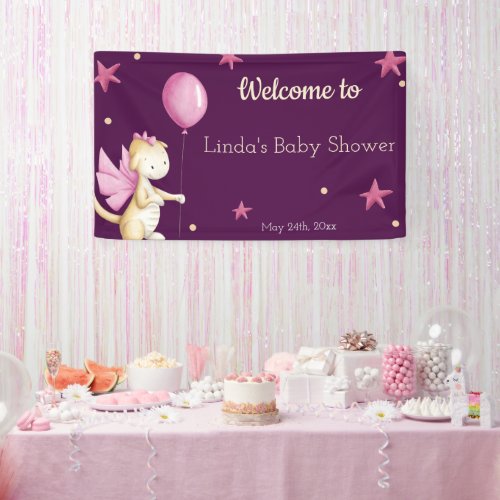 Welcome Girl Baby Shower Burgundy Dragon Banner