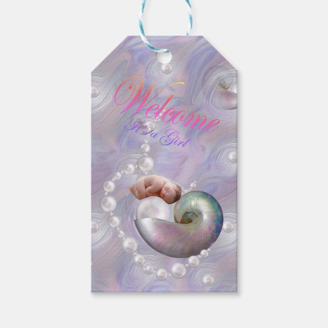 Welcome Girl Baby Shower Gift Tags (Front)