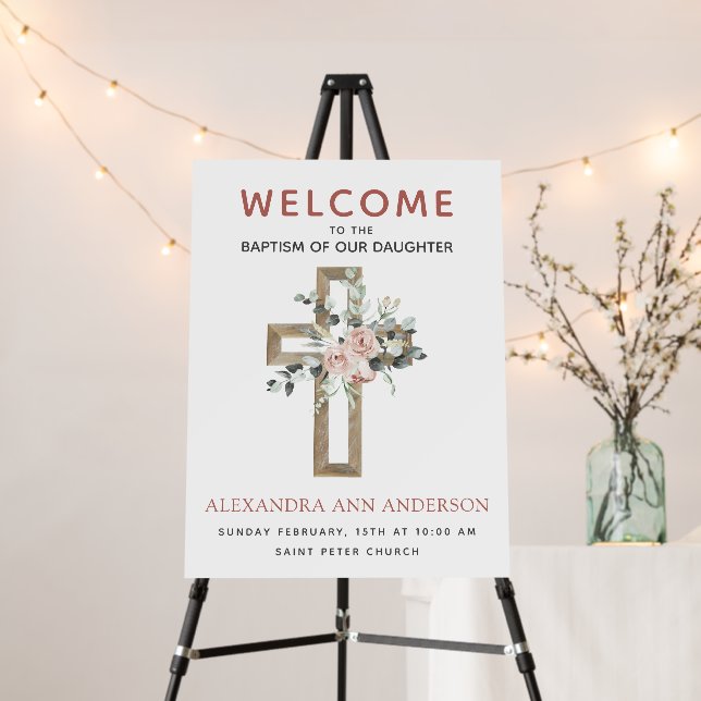 Welcome Girl's Baptism Dusty Pink Rose Christian Foam Board (In Situ (Stand))