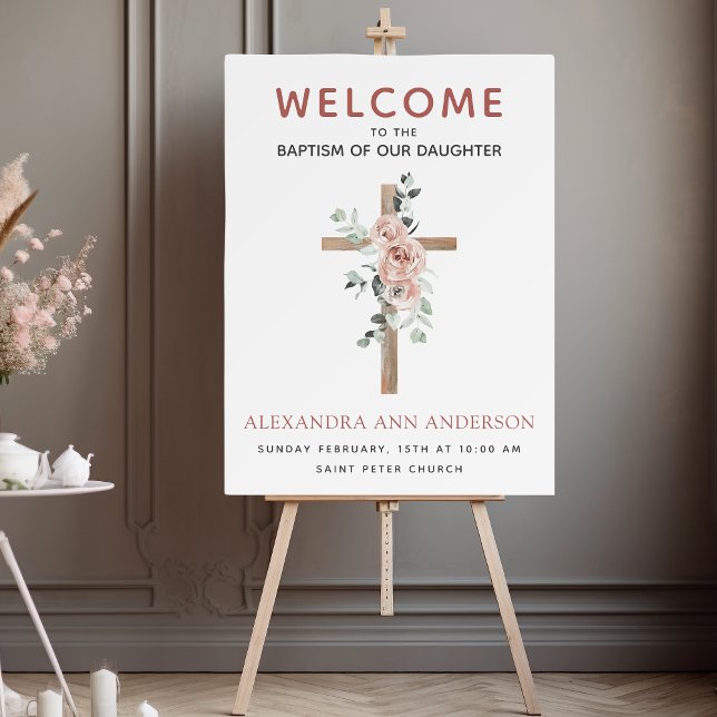Welcome Girl's Baptism Dusty Pink Rose Christian Foam Board (Creator Uploaded)