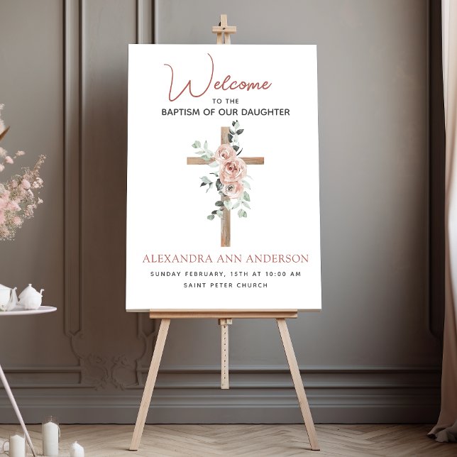 Welcome Girl's Baptism Dusty Pink Rose Christian Foam Board (Creator Uploaded)