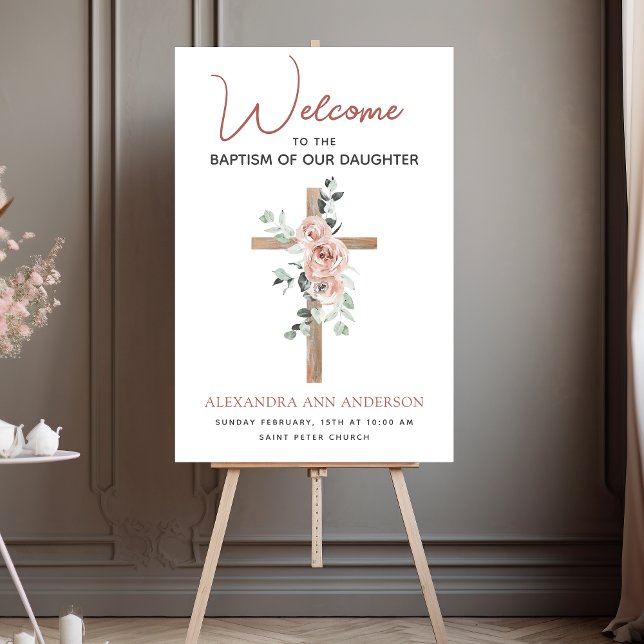 Welcome Girl's Baptism Dusty Pink Rose Christian Foam Board (Creator Uploaded)