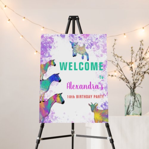 Welcome Girls Birthday Party Colorful Goats Foam Board