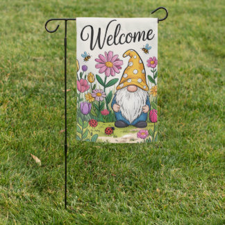 Welcome Gnome Garden Flag