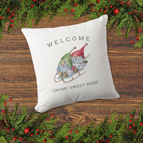 Welcome Gnome Sweet Home Christmas Sleigh Throw Pillow
