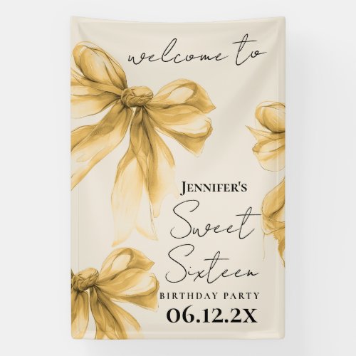 Welcome Gold Bow Coquette Script Sweet 16 