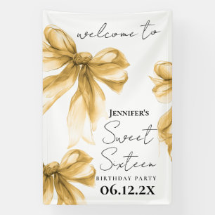 Welcome Gold Bow Coquette Script Sweet 16 Banner