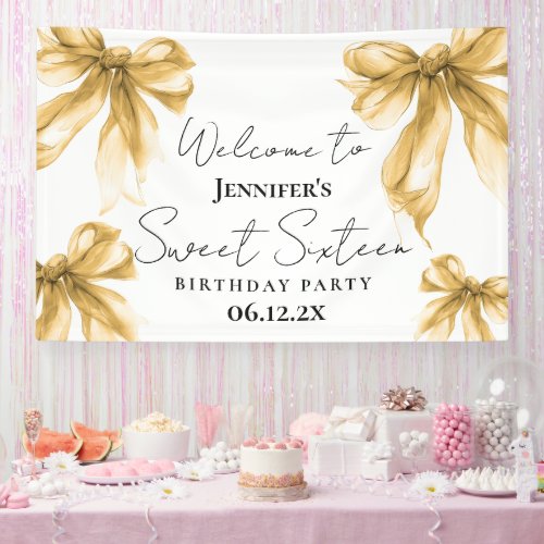 Welcome Gold Bow Coquette Script Sweet 16 