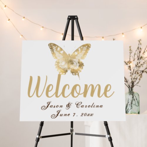 Welcome Gold Butterfly Wedding Customizable Foam Board