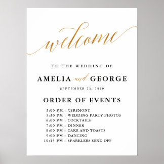 Welcome gold faux order of events wedding sign