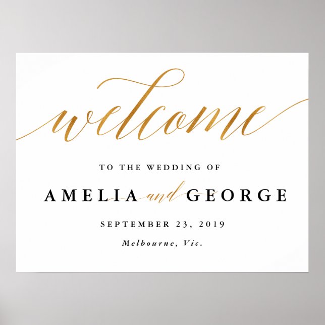 Welcome gold faux wedding sign (Front)