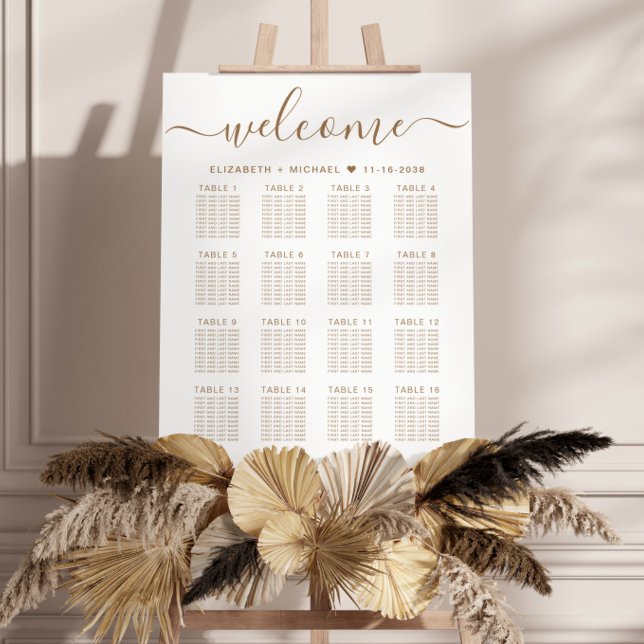 Welcome Gold Script 16 Table Wedding Seating Chart Foam Board (Creator Uploaded)
