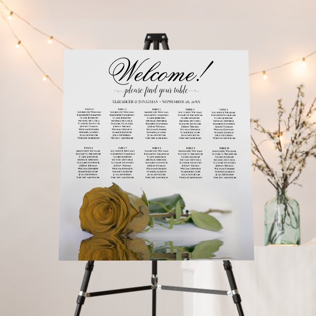 Welcome! Golden Ochre Rose 10 Table Seating Chart Foam Board (In Situ (Stand))