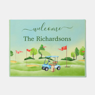 Welcome Golf Course Cart Family Name Doormat