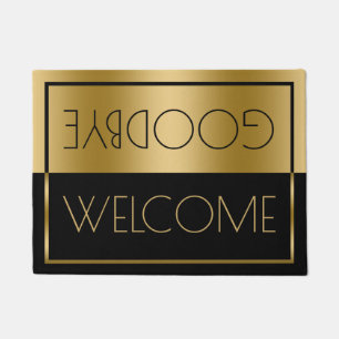 Welcome Goodbye Gold & Black Geometric Design Doormat