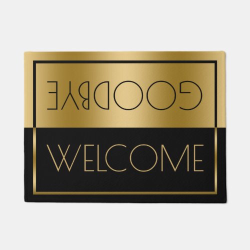 Welcome Goodbye Gold  Black Geometric Design Doormat