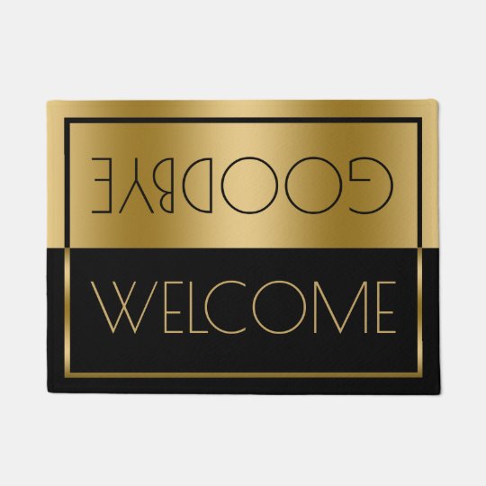 Welcome Goodbye Gold Black Geometric Design Doormat Zazzle Com